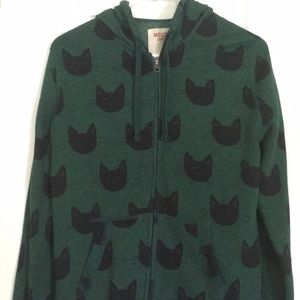 Cat print green hoodie
